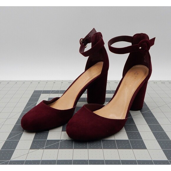 LC Lauren Conrad Hydrangea Women’s Ankle Strap High Heel Wine Faux Suede Size 8M - Picture 3 of 10